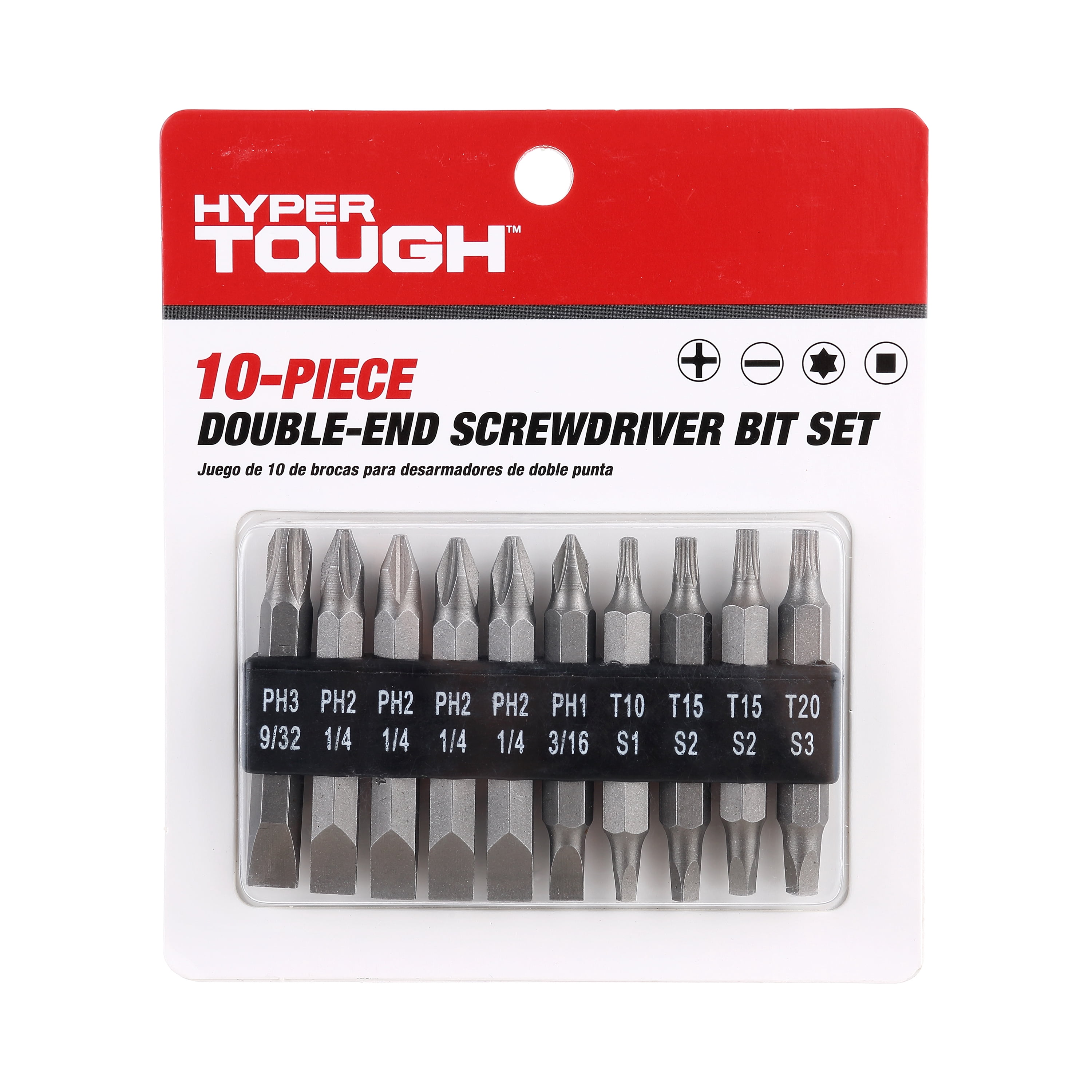 HyperTough 10 Piece 2 inch Double-end Screwdriver Bits Set