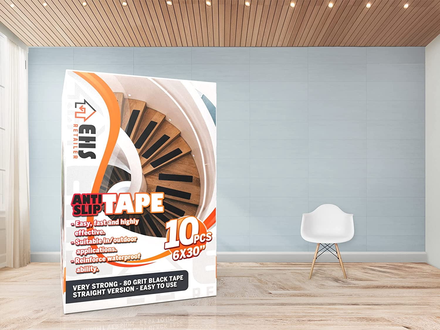 6”x30” Anti Slip Tape Outdoor Stair Treads Non-Slip (10-Packs Black) Non Slip Tape Grip Strips Three Layer Design