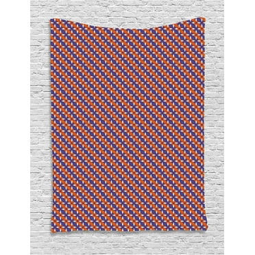 Orange Blue Tapestry, Cute Repetitive Grid Design Bicolour Floral Motif, Wall Hanging for Bedroom Living Room Dorm Decor, 60"W X 80"L, Violet Blue Burnt Orange Maroon White, by Ambesonne