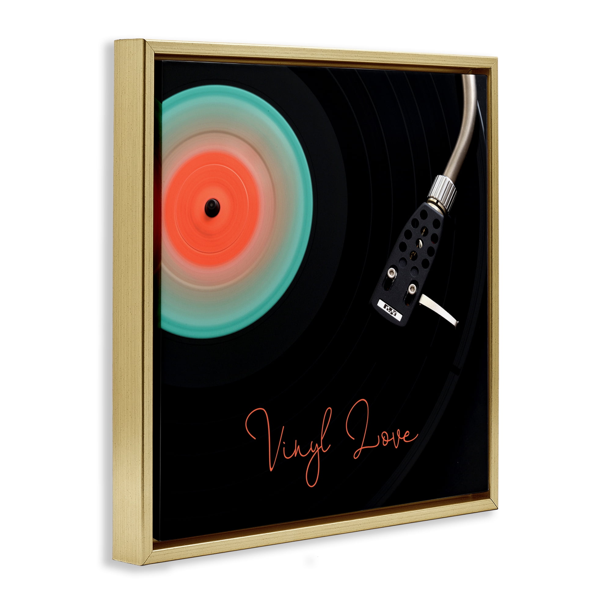 Stupell Industries Spinning Record Vinyl Love Gold Framed Floater Canvas Wall Art, design by Tom Quartermaine