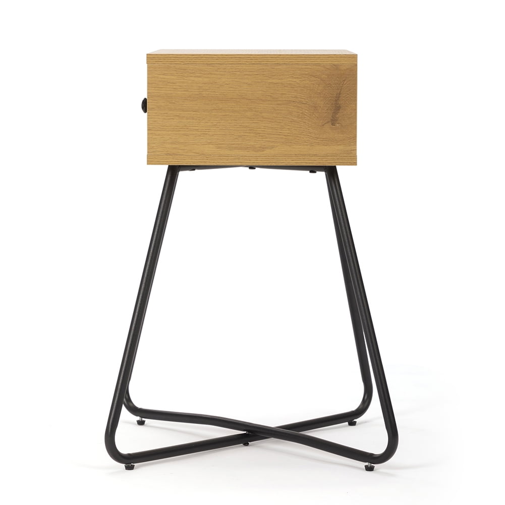 Kadyn Modern Nightstand, End Table with Drawer, Cross Legs, Bedside Table for Closet, Living Room, Oak-2PCS