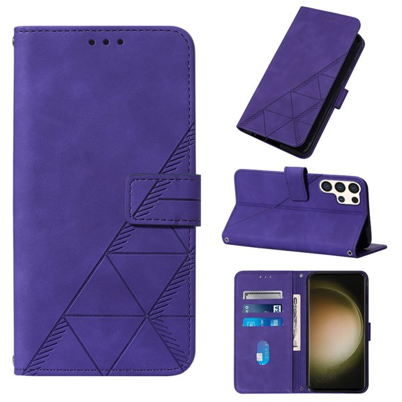 Embossed Wallet Case for Samsung Galaxy S24 Ultra, Magnetic Clasp Card Holder Luxury Business PU Leather Folio Cover with Kickstand Card Slots Flip Case for Samsung Galaxy S24 Ultra, Purple