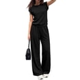 thumbnail image 5 of Stichou Summer 2 Piece Lounge Sets for Women Cap Sleeve Tops Wide Leg Pants 2026 Workout Sets Loose Fit Casual Tracksuit Black L, 5 of 6