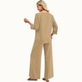 thumbnail image 6 of Stralyhd Womens Lounge Sets Matching Set Trendy 3/4 Length Sleeve Crewneck Top Baggy Wide Leg Pants 2 Piece Fall Fashion Clothing Khaki L, 6 of 6