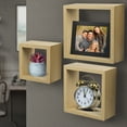 thumbnail image 3 of Sorbus Floating Shelves — Set of Three Hanging Cube Wall Shelves Decoration — Perfect Trophy Display, Photo Frames (Maple Wood), 3 of 5