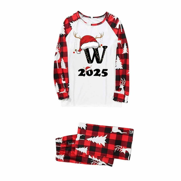 RXMEKW Christmas Pajama Set for Women, Plaid Print Long-Sleeve Top and Pants, Soft Polyester Family Matching Loungewear for Holiday Photos