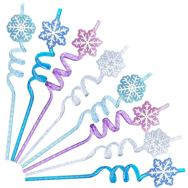 Pajitas reutilizables de plástico Frozen, 24 unidades, con diseño de copos de nieve
