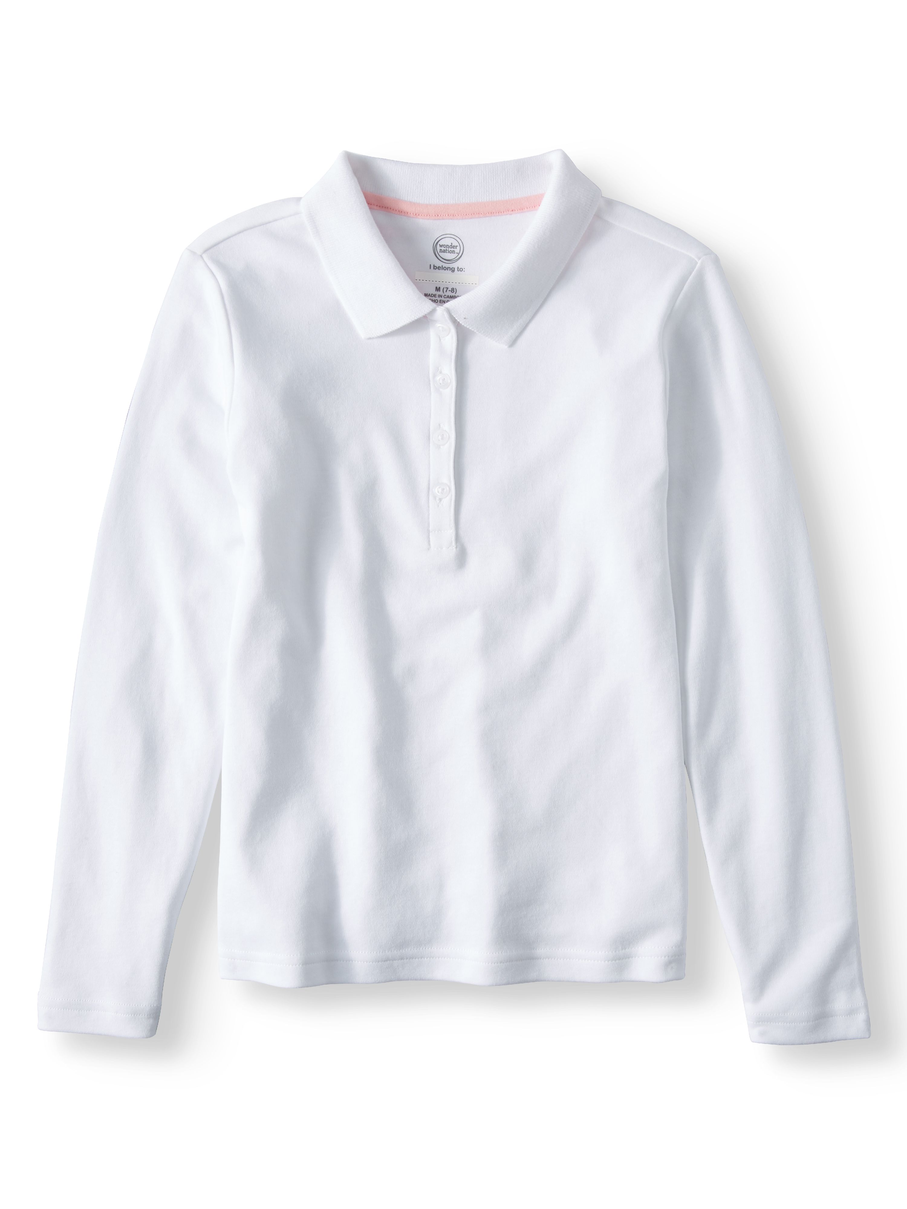 Wonder Nation Girls School Uniform Long Sleeve Interlock Polo Shirt, 4-Pack Value Bundle, Sizes 4-18 - image 2 of 7