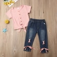 thumbnail image 6 of Bagilaanoe 2pcs Toddler Baby Girl Long Pants Set Short Sleeve T Shirts Tops + Jeans Denim Trousers 12M 18M 24M 3T 4T 5T Kids Casual Outfits, 6 of 8
