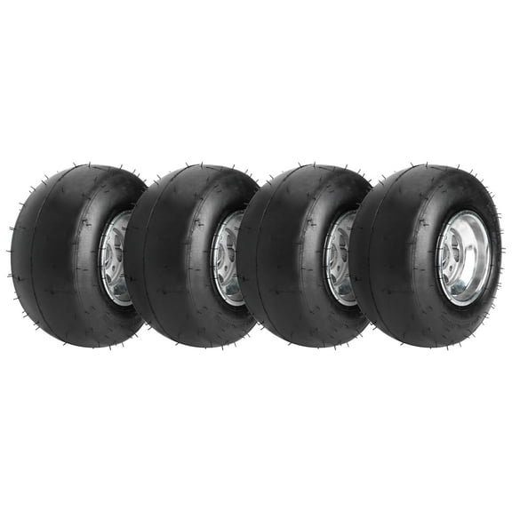High Performace Go Kart Tire and Rim, 10x4.50-5 Go Kart Front Wheel and Tire Fit Bolt Pattern 48mm w/ 3 Holes for Go Kart, Drift Trike, Buggy, Racing Carts, Slip Tread, Aluminum Alloy Rim (4)