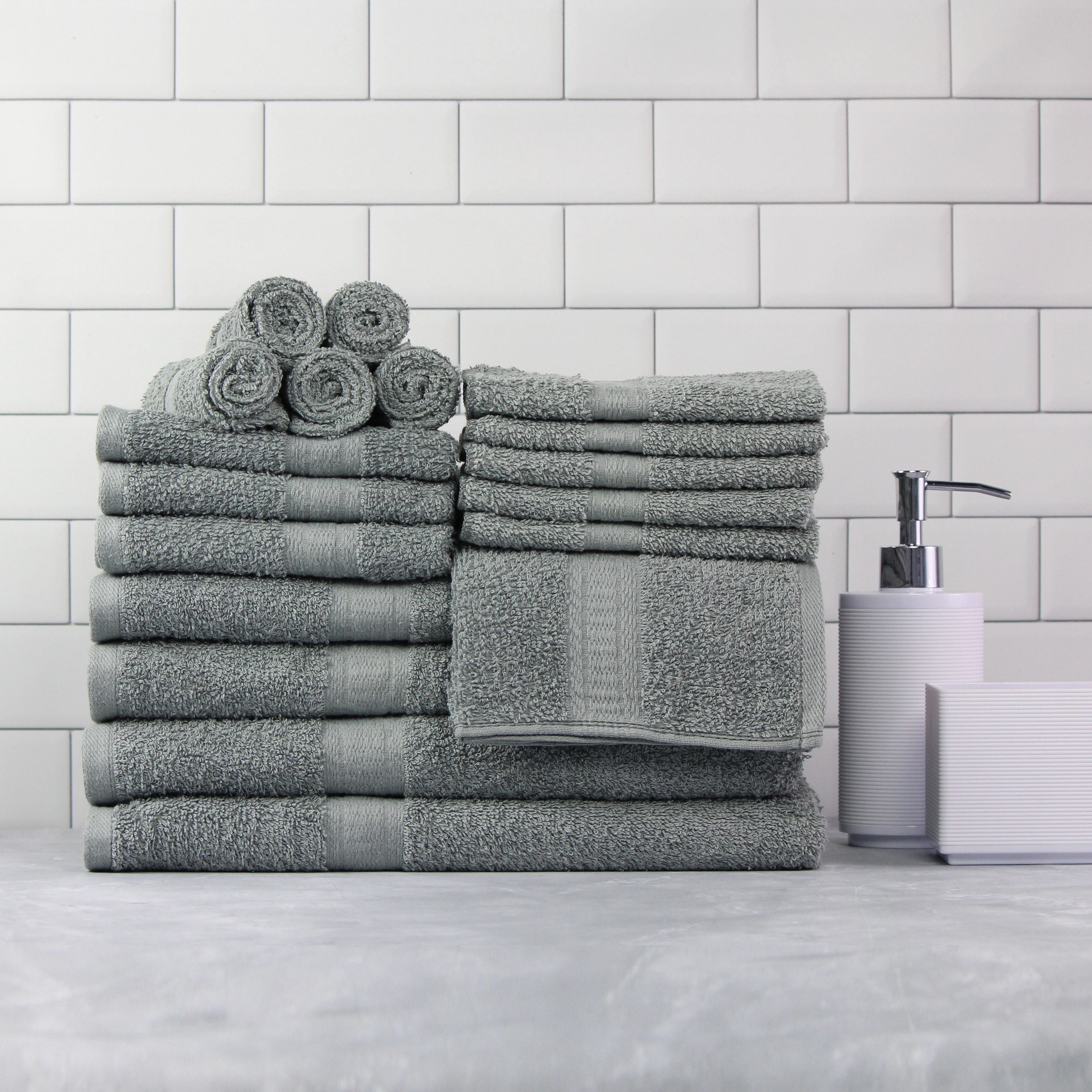 Light School Grey, 18-Piece Towel Set Mainstays Basic Bath Collection 