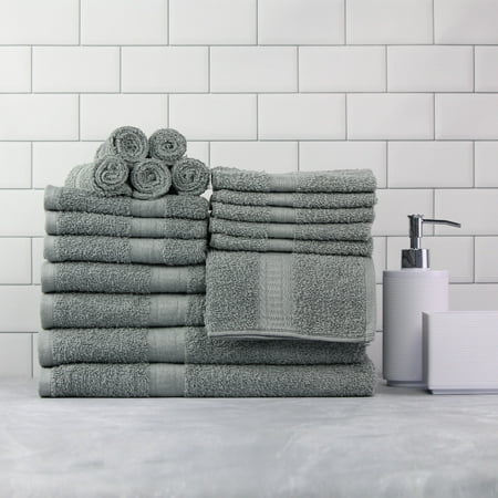 Mainstays Basic Solid (18) Piece Towel Set - Light Grey - 100% Cotton - (4) Bath Towels, (4) Hand Towels, (10)