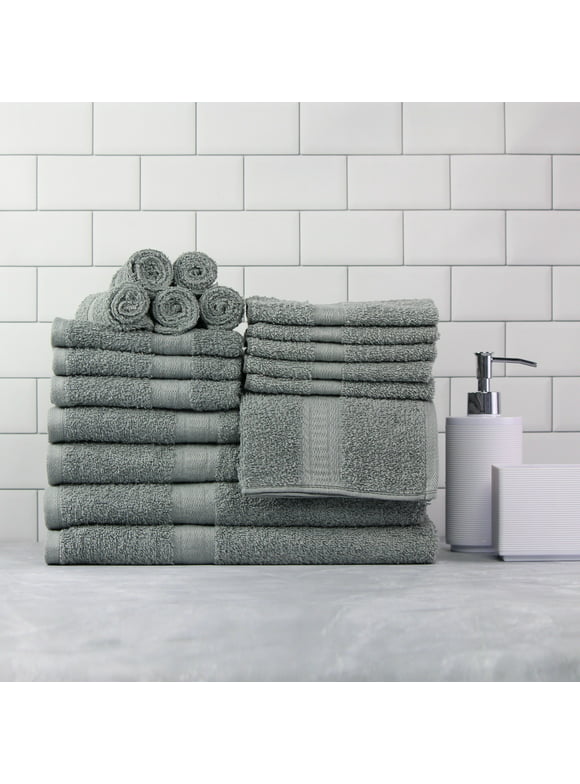Mainstays Solid 18-Piece Bath Towel Set, School Grey