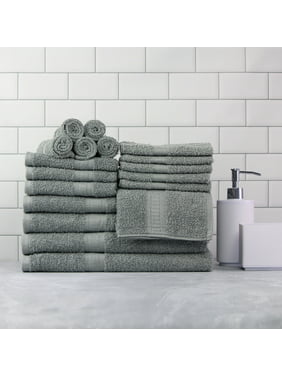 Mainstays Solid 18-Piece Bath Towel Set, School Grey