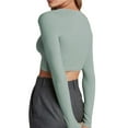 thumbnail image 4 of Douhoow Women Slim Knit Cardigan Solid Color Long Sleeve V-Neck Single Breasted Cropped Knitwear, 4 of 9