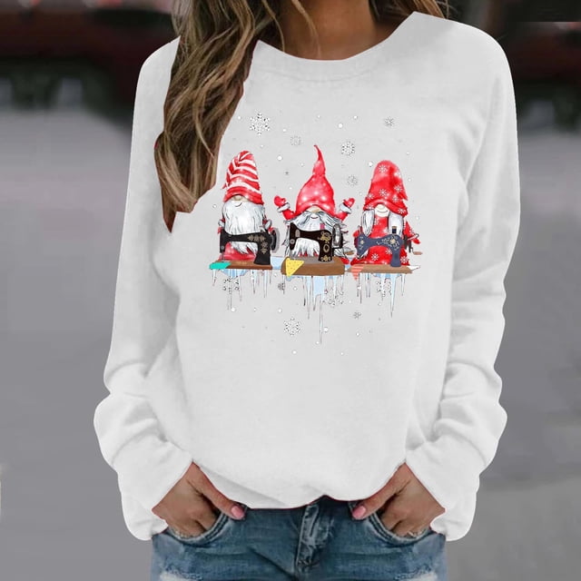 Nouveaux Hauts pour Femmes 2023 Chemises d'Été Col Rond Manches Longues Hauts Blouse Imprimée Coupe Décontractée Chandail en Molleton Oversize pour Femmes