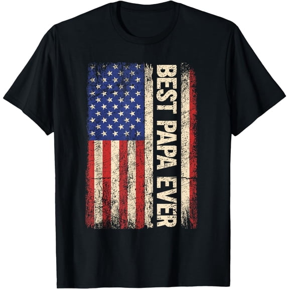 Best Papa Ever American Flag Men's T-Shirt Vintage Patriotic Father's Day Gift Retro Distressed USA Flag Tee