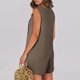 thumbnail image 3 of Trajes Casuales para Mujeres Verano Rompers de Color Sólido sin Mangas Corbata Plisada Cuello Delantero V Pantalones Cortos con Bolsillos Poliéster, 3 of 8