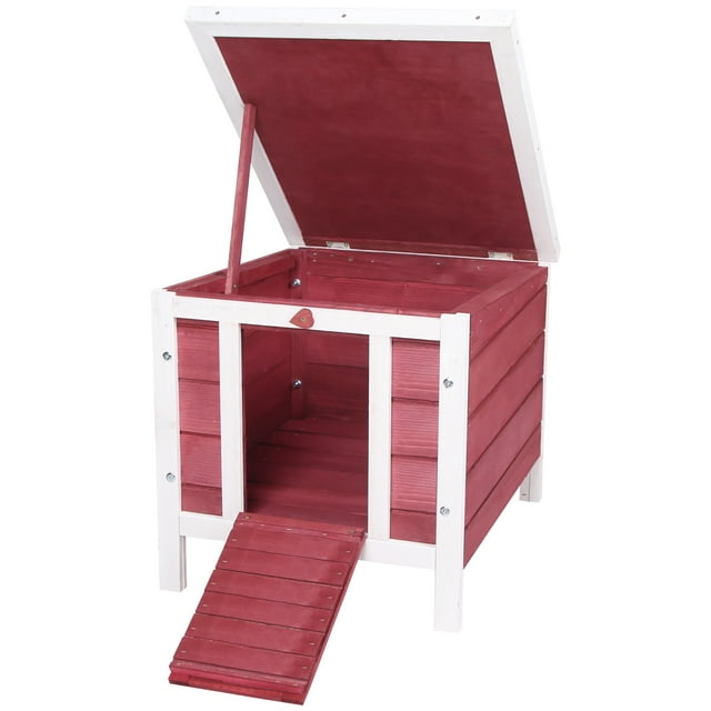 PawHut Clapier en Bois pour Lapin, Cage pour Lapin avec Enclos et Plateau, Rouge