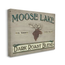 Stupell Industries Moose Lake Dark Roast Coffee Blend Sign Vintage Animal Food & Beverage Painting Gallery Wrapped Canvas Print Wall Art, 30 x 40