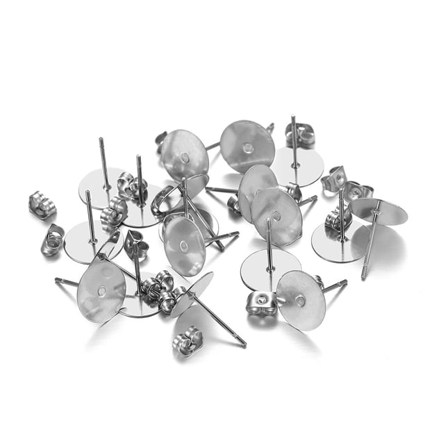 Matsuzay 100 juegos de bandejas para orejas, hallazgos de acero inoxidable, tapones para pendientes, conector hipoalergénico, suministros de accesorios Artesanía Color Acero/ 10mm Matsuzay HA061131-06