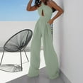 thumbnail image 6 of Lenpel Jumpsuits for Women Fashion Summer Sleeveless Halter Backless Pleated Wide Leg Rompers Party Club Outfits, 6 of 7
