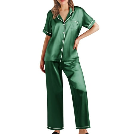 Mashaouyo Clearance Women Nightwear Satin Short Underwear Nightgown Women s Lingerie Robe Trousers Silk Loose Sleeved Suit Pajamas Nightgowns for Women