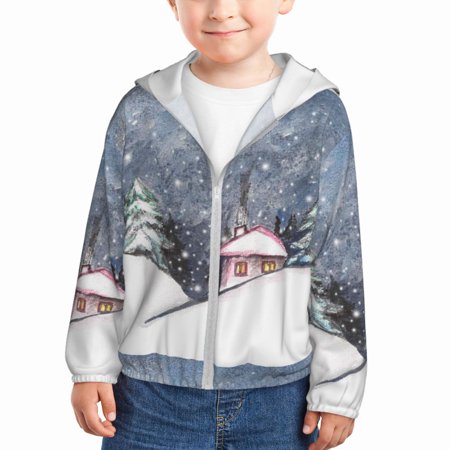 

Lukts Watercolor Winter Landscape For Christmas Print Children s Long-Sleeved Sun Protection Clothing Hooded Sweatshirts for Boys and Girls Outdoor Sports-5 Years