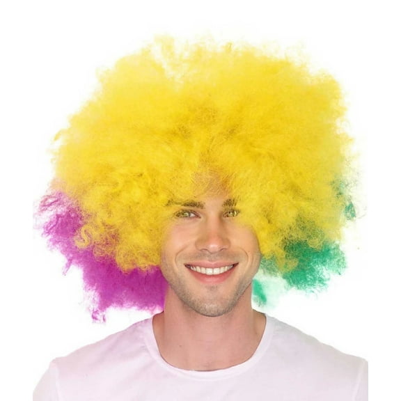 HPO | Adult Men's Carnival Mardi Gras Tri-Color Halloween Style Wig | Halloween Multicolor Wig | Premium Breathable Capless Cap