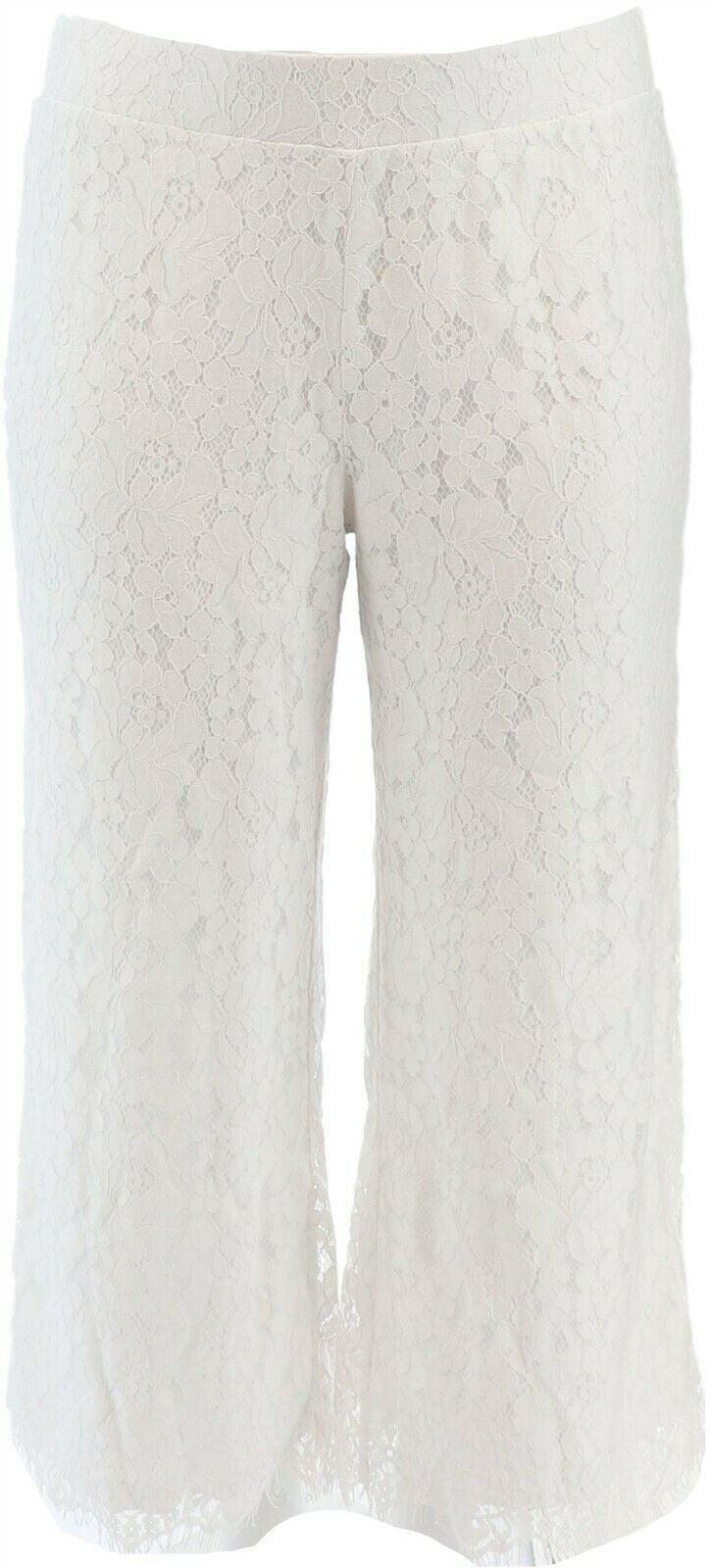 Isaac Mizrahi Tall Floral Lace Knit Culotte Pants Black 1X NEW A353086 