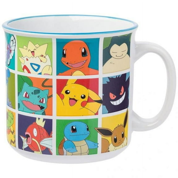 Nintendo Pokemon Bulbasaur Squirtle Snorlax Pikachu Eevee & More Grid Ceramic Camper Mug 20 Ounces