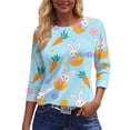 thumbnail image 3 of HAVUITYY Women's Easter 3/4 Sleeve Sweater, Cute Bunny Eggs Pattern Crew Neck Pullover, Spring Oversized Casual Going Out Tops, 3 of 5