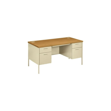 UPC: 0089192212699 | HON Metro Classic Double Pedestal Desk – 4-Drawer 60  x 30  x 29.5  – 4 x Box Drawer(s)  File Drawer(s) – Double Pedestal – Square Edge – Material: Steel – Finish: Harvest  Putty