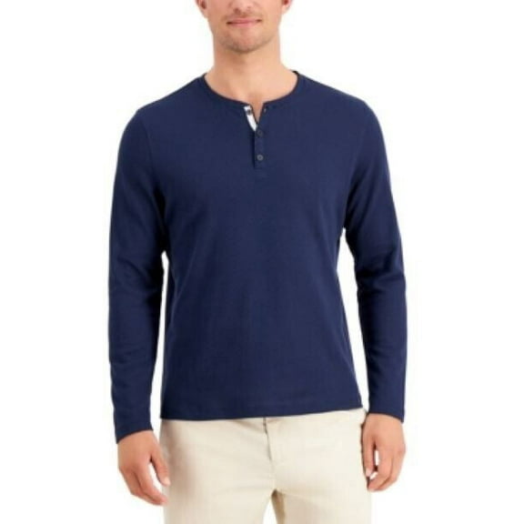 Alfani Men's Classic Fit Mesh Henley Shirt in Neo Navy-XL