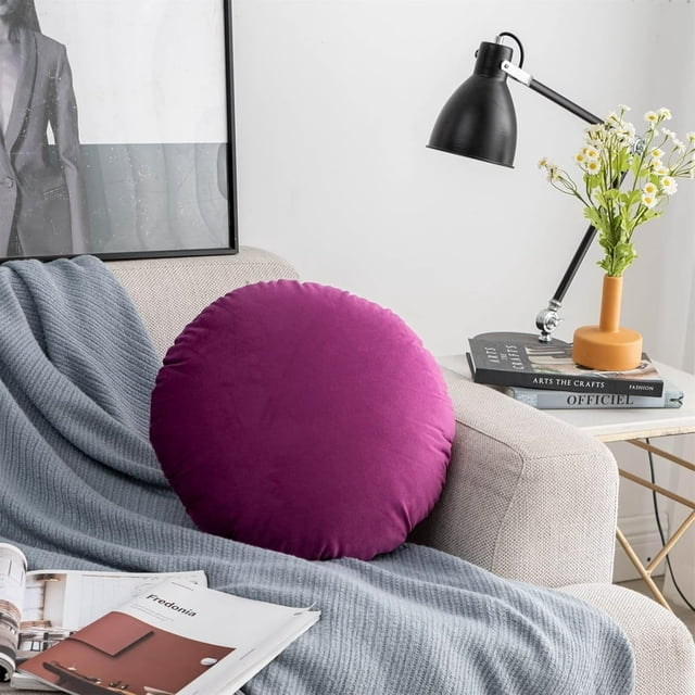 HLONK Solid Color Round Throw Pillow Cover with Pillow Insert Round Pillow Sham for Home Decoration Soft Warm Pillow Case 18 Inch