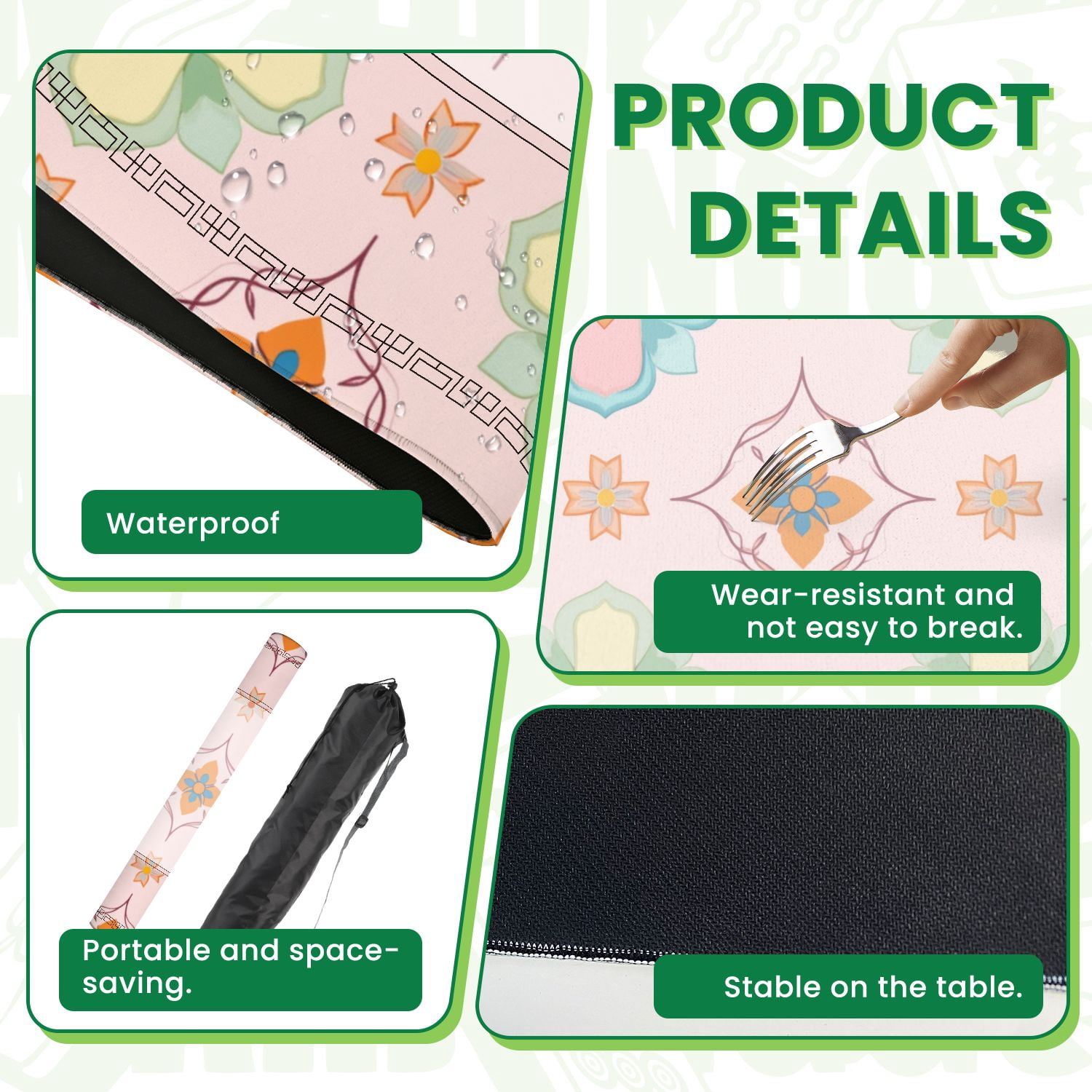 Mahjong Mat 31.5" x 31.5" Colorful Floral Geometric Pink Green Orange Motifs Non-Slip Noise Reduction American Mahjong Tiles Table Cover for Dominoes Poker Card Board Games Gift