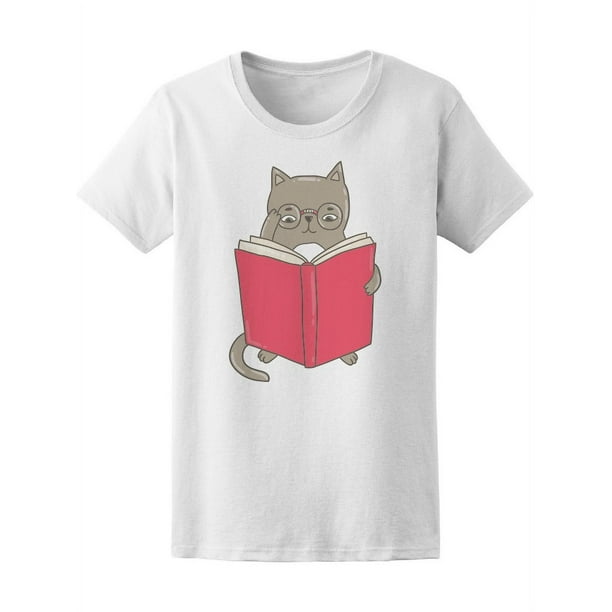 Playera Para Mujer - Gato Con Lentes Leyendo Libro Smartprints T-shirt