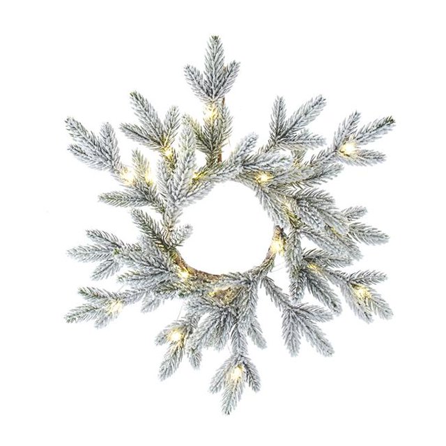 Couronne de Pin Floqué à LED 18 Po. 20 Lumières à Piles