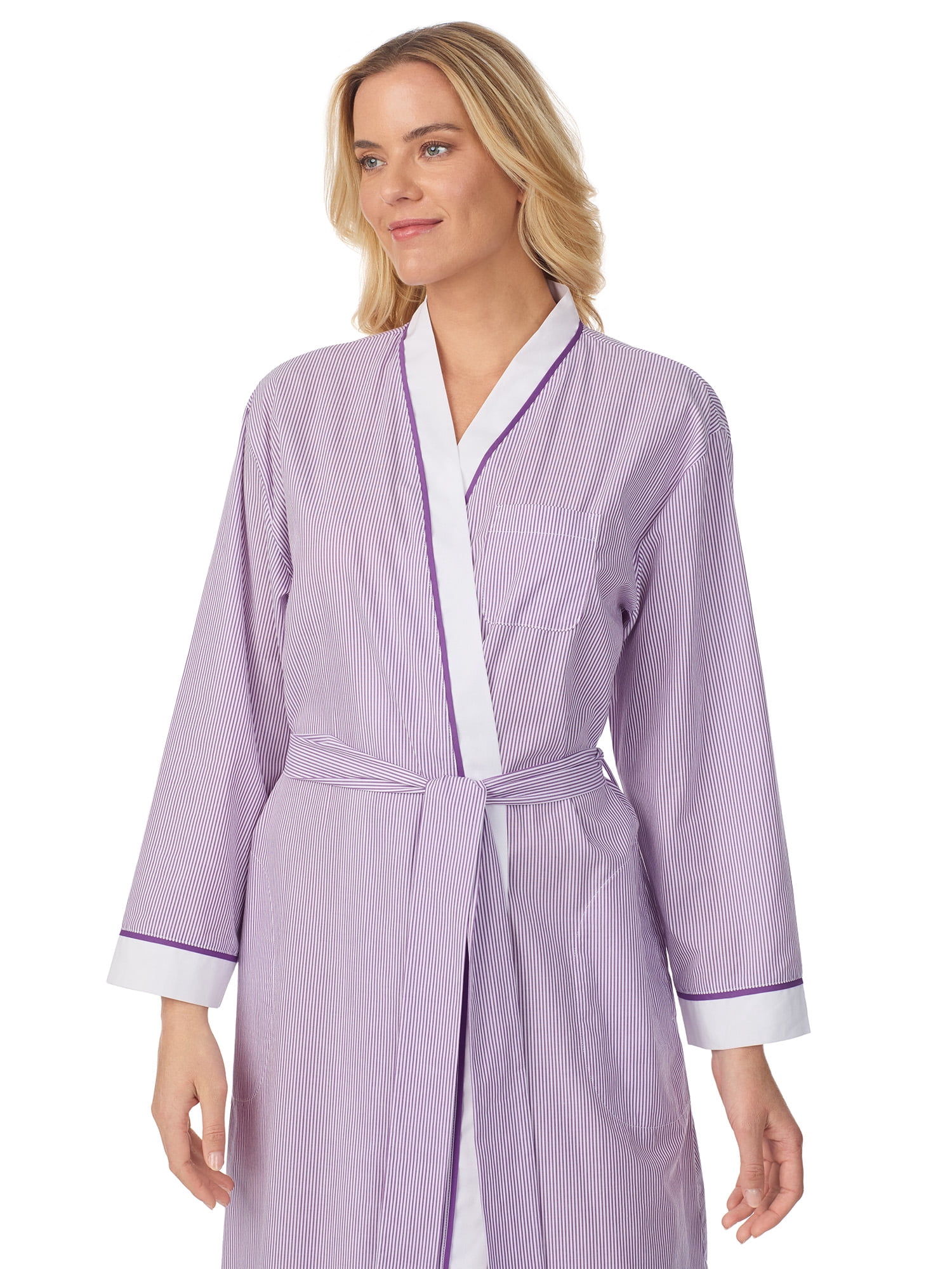 Aria Women's Lightweight Cotton Woven 52" Long Wrap Sleepwear Robe, Sizes XS-5X