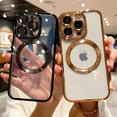 thumbnail image 6 of Compatible with iPhone 14 Pro Magnetic Case, Luxury Plating Clear Phone Case, Compatible with MagSafe for Women Girls with Camera Protector Soft TPU Shockproof Back Cover - Gold, 6 of 10