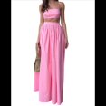 thumbnail image 1 of Conjunto de 2 Piezas para Mujer, Sin Mangas, con Tirantes, Corte A, Falda Maxi, Informal, Plisada, Estilo , Estilo Bohemio, con Bolsillo. Rosa M, 1 of 9