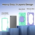 thumbnail image 3 of ELEHOLD Heavy Duty Case for Samsung Galaxy Tab S10FE/S9FE/S9, 11/10.9 inch 3-Layer Rugged 360 Rotating Kickstand Handle Grip Detachable Shoulder Strap Kids Friendly Shockproof Case, Purple+Mint, 3 of 9