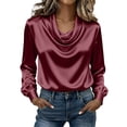 thumbnail image 2 of Asxite Plus Size Womens Tops Solid Relaxed Cowl Neck Long Sleeve Trendy Fall Casual Tees, 2 of 7