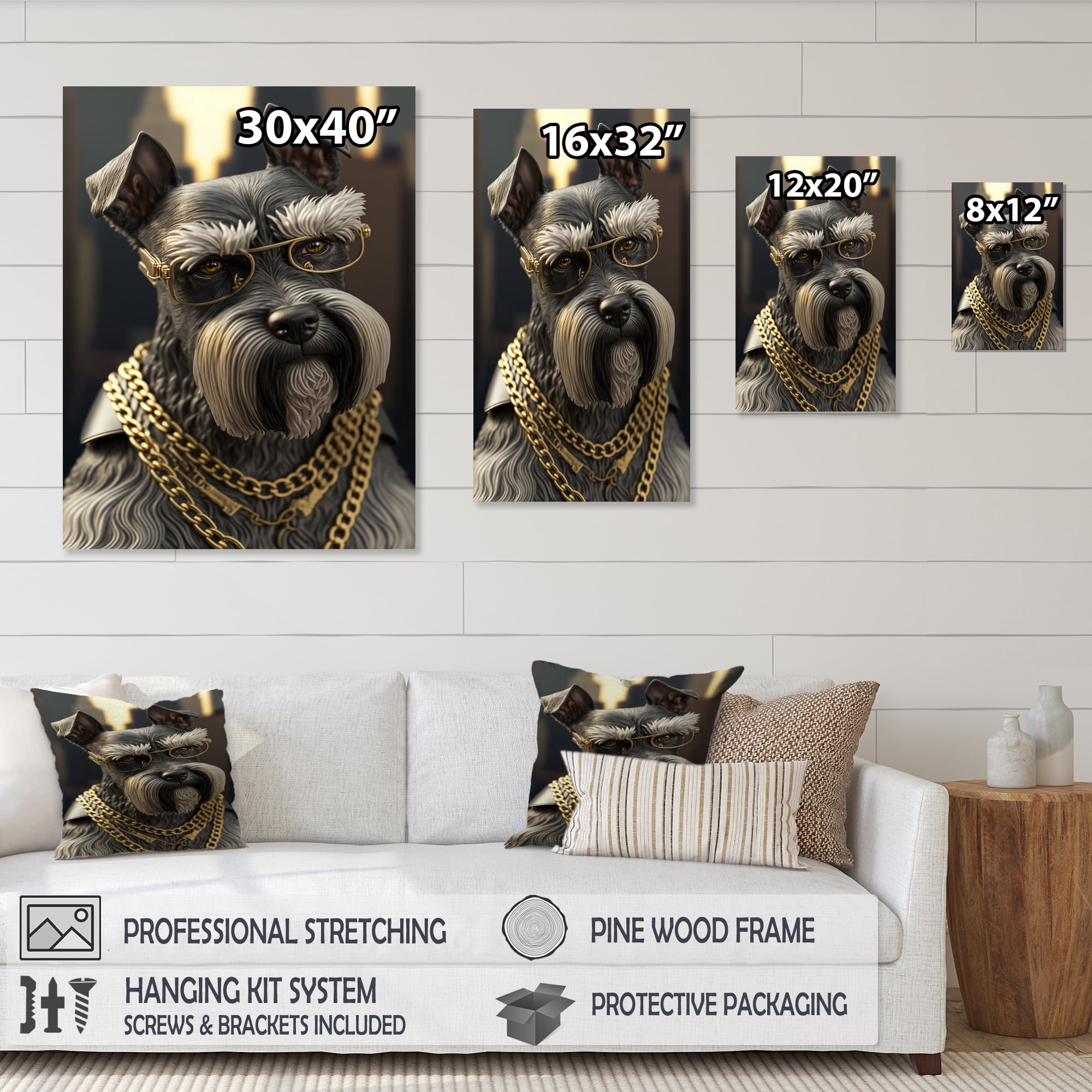 Designart Schnauzer Gangster in NYC I Canvas Wall Art