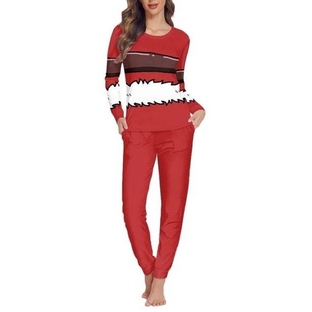 Conjunto de pijama con diseño navideño para mujer, ropa de dormir de manga larga, cómoda, informal, con estampado a pedido