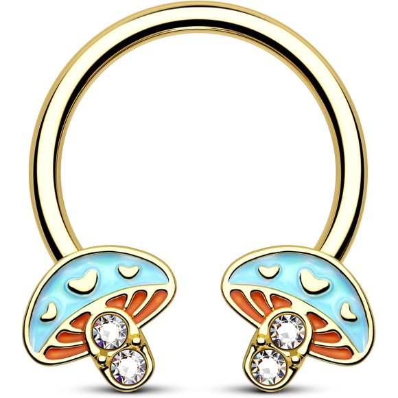 shiyou-Mushroom Septum Ring Gold Septum Piercing Jewelry 16G Septum Rings 316L Stainless Steel Daith Piercing Jewelry Daith Helix Cartilage Earrings for Women