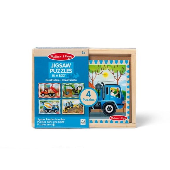 Melissa & Doug Construction Vehicles 4-in-1 Wooden Jigsaw Puzzles in a Box (48 pcs) - FSC Certified
