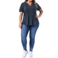 thumbnail image 2 of Agnes Orinda Women's Plus Size Floral Printed Tops Notched V Neck Short Sleeves Casual Summer Blouses 1X Blue, 2 of 6
