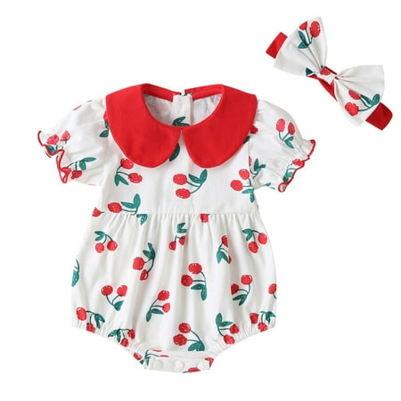 

TUOBARR Baby Girl Romper Newborn Infant Baby Girls Peter Pan Collar Romper Bodysuit Hairband Clothes White