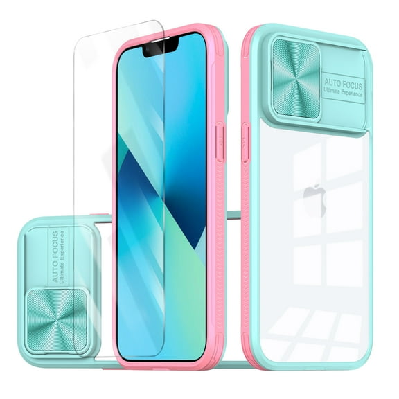 Allytechgroup Clear Case for Apple iPhone 15, with Tempered Glass Screen Protector & Lens Protector Anti-Yellow Shockproof Rugged Hybrid Phone Case for iPhone 15, Skyblue